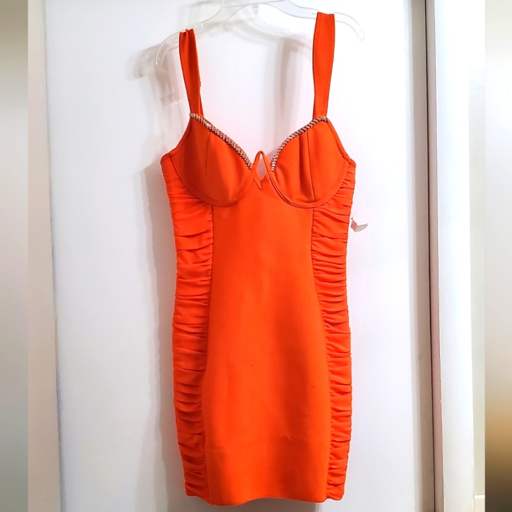 WD Burnt Orange Mini Dress with Rhinestones